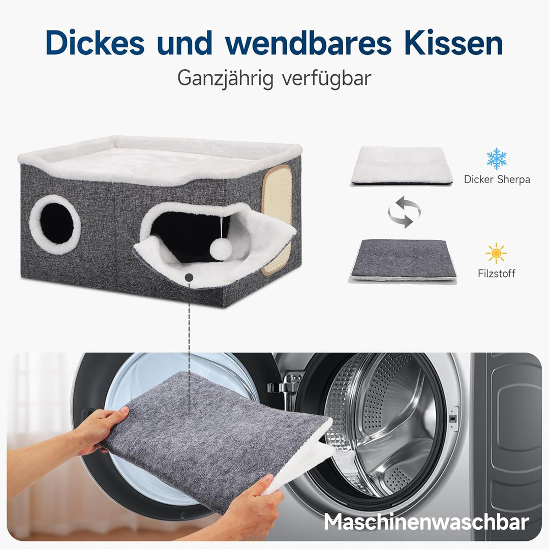 Shikha Faltbares Katzenhöhle, Katzenhaus Indoor grosse Katzen, 61T*45B*32H cm 2 Schicht Katzenwürfel