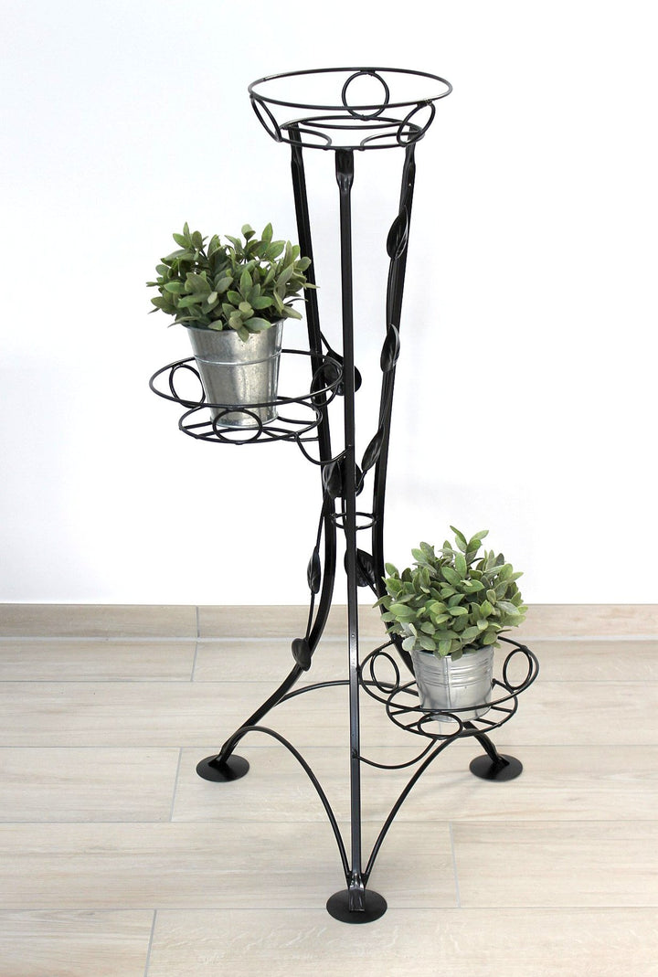 DanDiBo Blumentreppe Metall Schwarz 100 cm Blumenständer mit 3 Ablagen KW041 Blumensäule Pflanzenstä