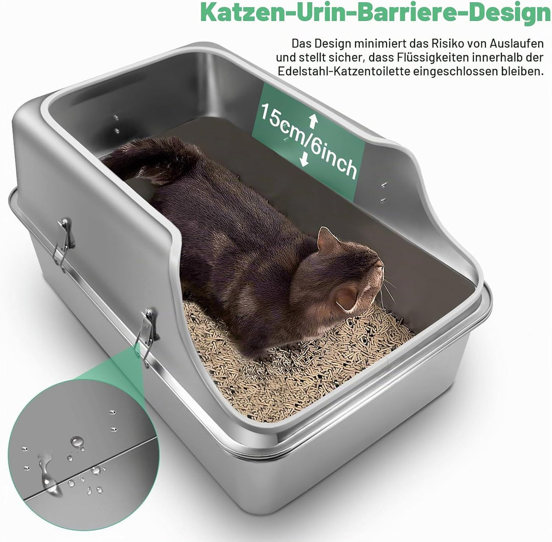 Katzenklo Edelstahl XXL, Stainless Steel Litter Box, Katzentoilette offene mit Metall Schaufel, Cat