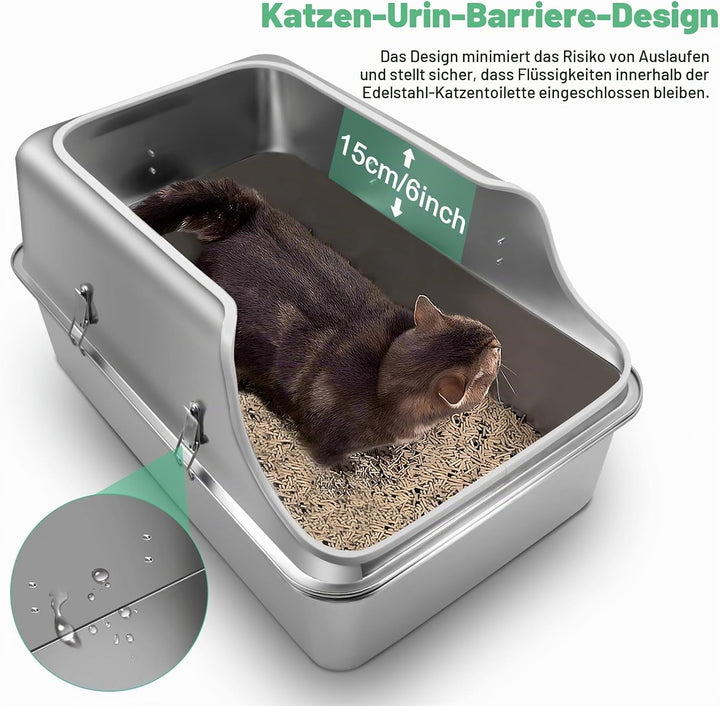 Katzenklo Edelstahl XXL, Stainless Steel Litter Box, Katzentoilette offene mit Metall Schaufel, Cat
