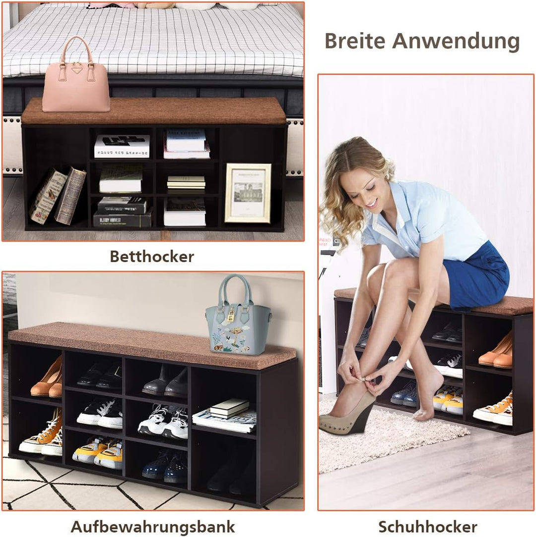COSTWAY Schuhbank mit Sitzfläche, Schuhregal Holz, Schuhkommode Schuhablage Schuhschrank, Sitzbank m