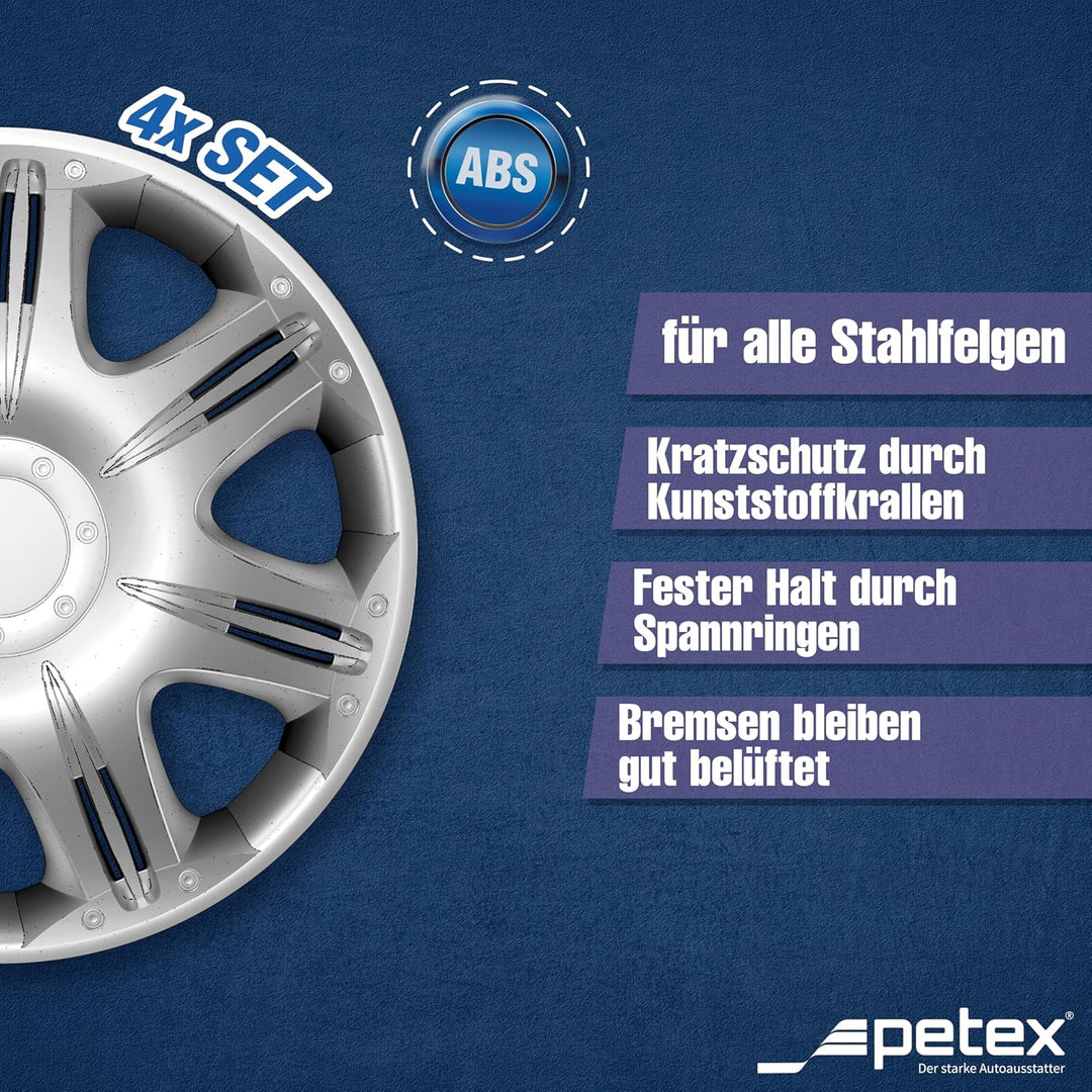 Petex RB514214 Radzierblende Speed Grösse 14 Zoll 2-fach lackiert Material: ABS in Box, silber - 4-e