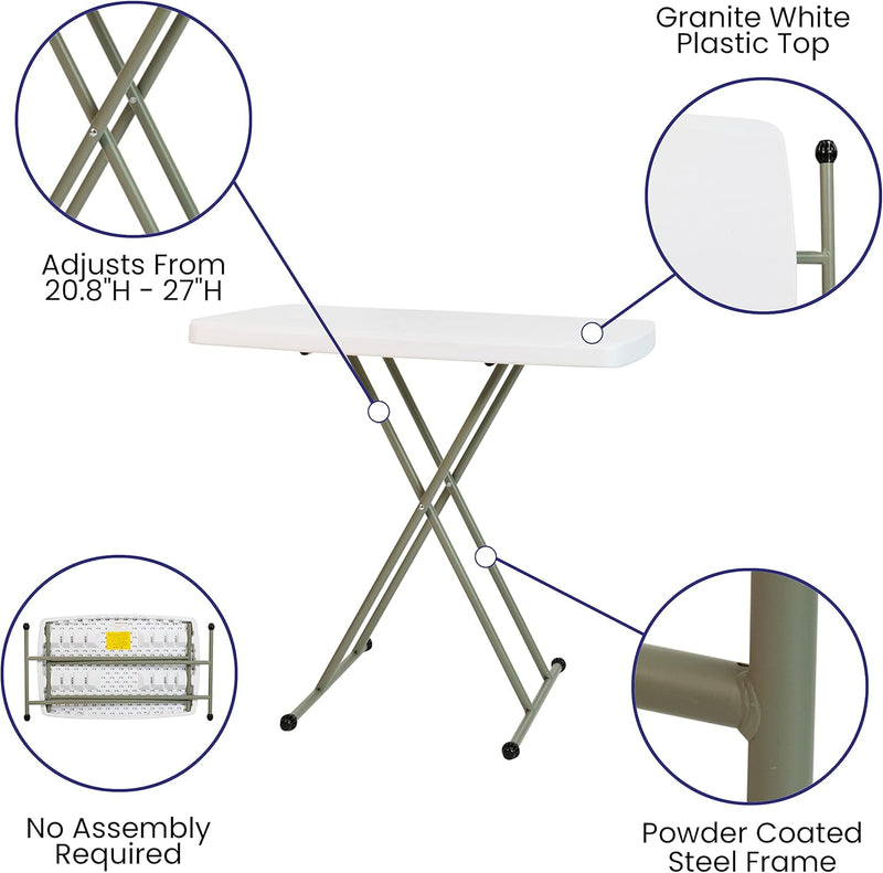 Flash Furniture Elon Klapptisch – Granitweiss – Höhenverstellbar – 76,2 cm – TV-Tablett – Laptoptisc