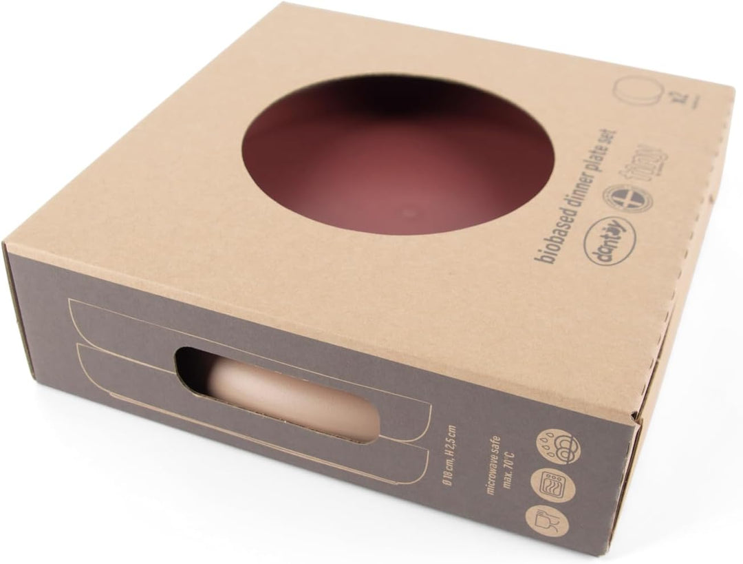 Dantoy - Tiny Biobased Plate Set - Nude & Ruby Red (6240)