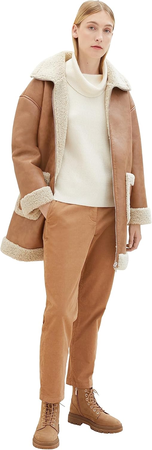 TOM TAILOR Damen Pullover mit Rollkragen M 10354-soft Beige Solid, M 10354-soft Beige Solid