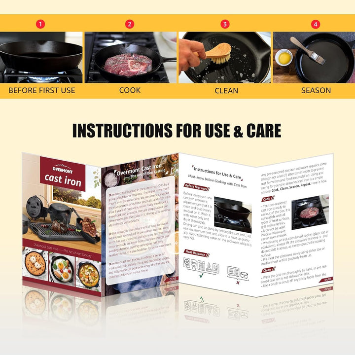 Overmont Dutch Oven Feuertopf Eingebrannter Gusseisen Kochtopf mit Füssen Doppelfunktion Deckel Deck