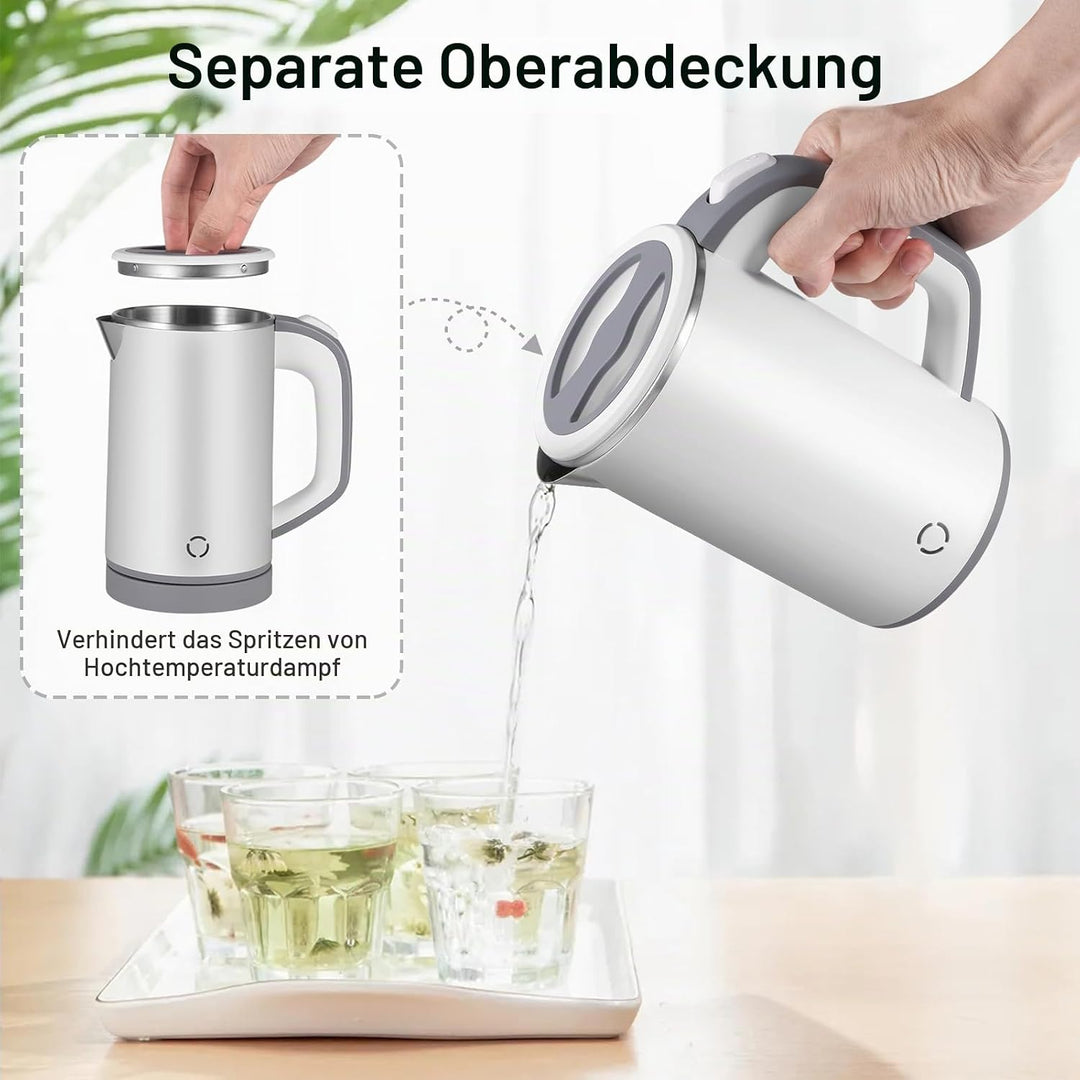 Towwoo 800ML Reisewasserkocher Klein, 600W 5 Minuten Schnelles Kochen Mini Edelstahl Wasserkocher, Ü