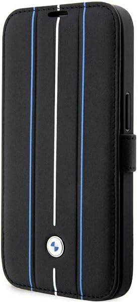 BMW BMBKP14X22RVSK Hülle für iPhone14 Pro Max 6,7" Schwarz Bookcase Leather Stamp Blue Lines