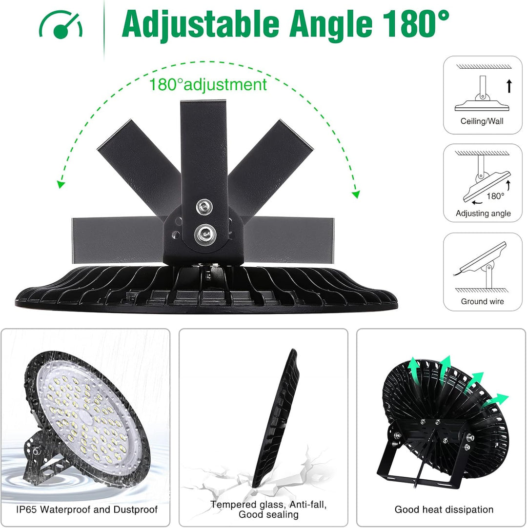 Viugreum Led Hallenstrahler, 300W UFO LED, 6000K-6500K Kaltweiss 120°Abstrahlwinkel Industrielampe,