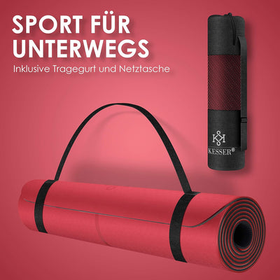 KESSER® Gymnastikmatte mit Tragegurt rutschfest TPE Yogamatte Gepolstert & rutschfest Fitnessmatte,