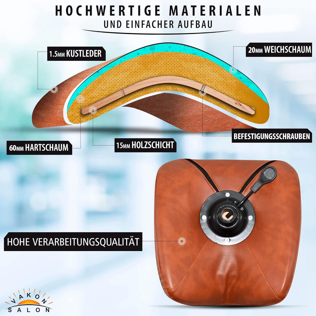VAKON SALON - Premium Sattelhocker Hellbraun, Sattelstuhl für Rückenentlastung, Rollhocker höhenvers