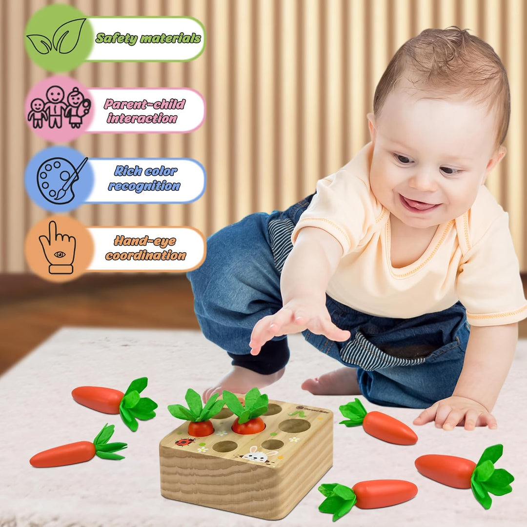 Holzspielzeug ab 1 Jahr, Montessori Spielzeug 2 3 Jahre, Sortierspiel Holzpuzzle Karottenernte für 1