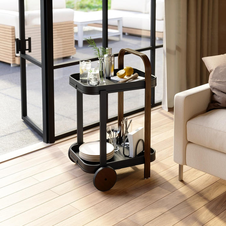 Umbra Bellwood Barwagen, Servierwagen und Beistelltisch mit 2 Etagen und herausnehmbaren Metall Tabl