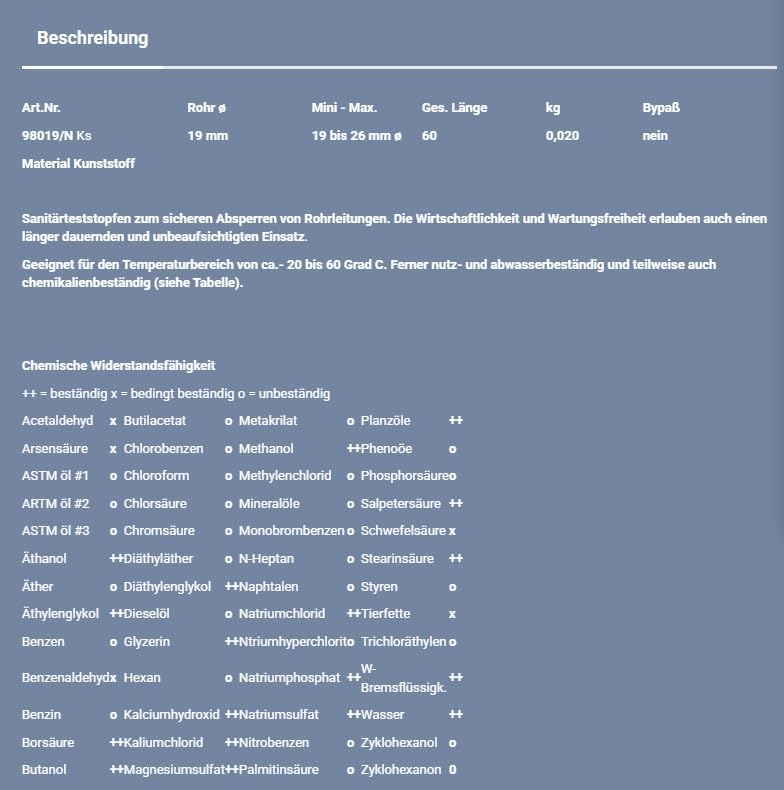 DREXL ABSPERRSTOPFEN 19 MM ZUM SICHEREN ABSPERREN VON ROHRLEITUNGEN