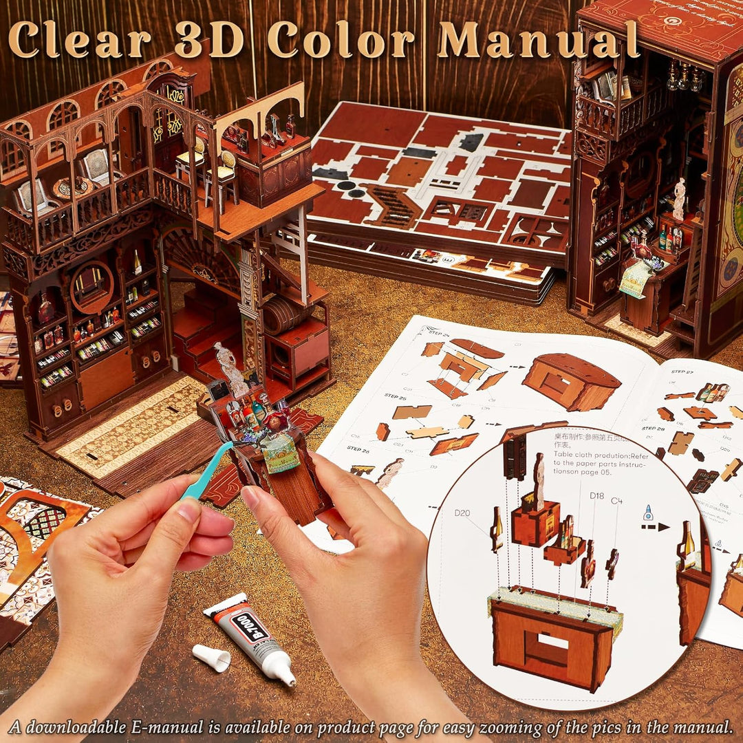 Book Nook Kit DIY Miniatur Kit Buchstütze 3D Holzpuzzle mit Staubschutzhülle für Bastelenthusiasten
