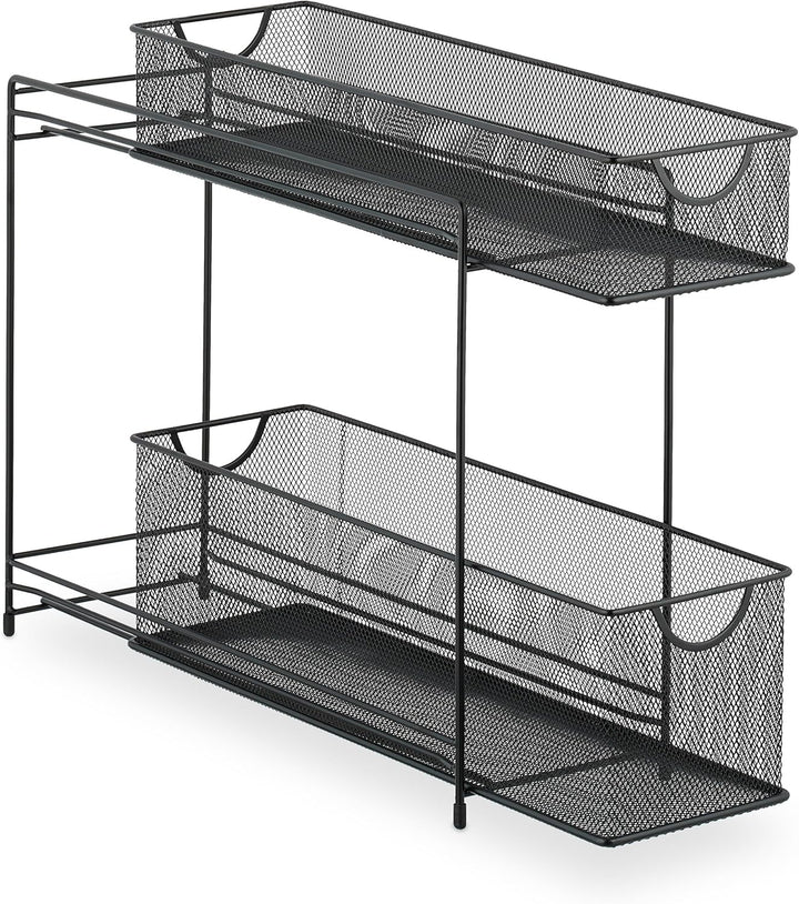 Relaxdays, schwarz Küchenschrank Organizer, ausziehbares Unterschrank Regal, 2 Schubladen, Metall, H