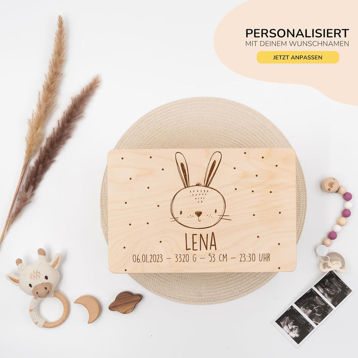 KIDSMOOD - Erinnerungsbox Baby, personalisierte Holzkiste mit Deckel, Ideal zur Aufbewahrung von Eri