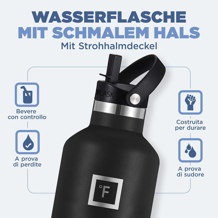 IRON °FLASK Edelstahl Trinkflasche mit 3 Deckel - Auslaufsicher Thermosflasche - Metall Wasserflasch