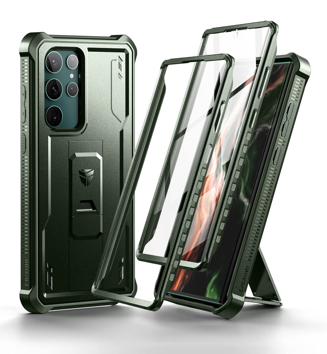 Dexnor Kompatibel mit Hülle Samsung Galaxy S22 Ultra【Doppelter Frontrahmen & Ständer】, Stossdämpfer
