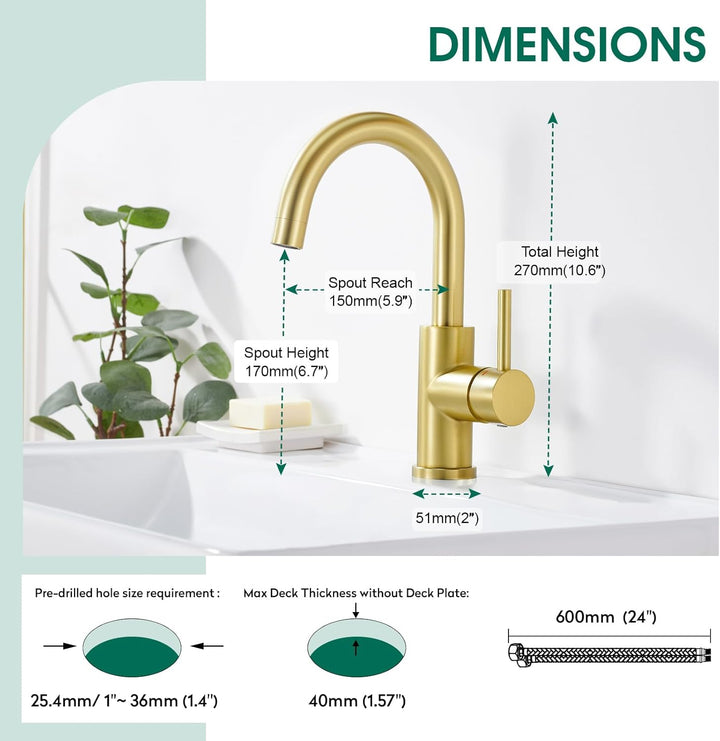 CREA Wasserhahn Küche, 360° Drehbare Küchenarmatur für Kleine Küche, Mischbatterie für Küche oder Ba