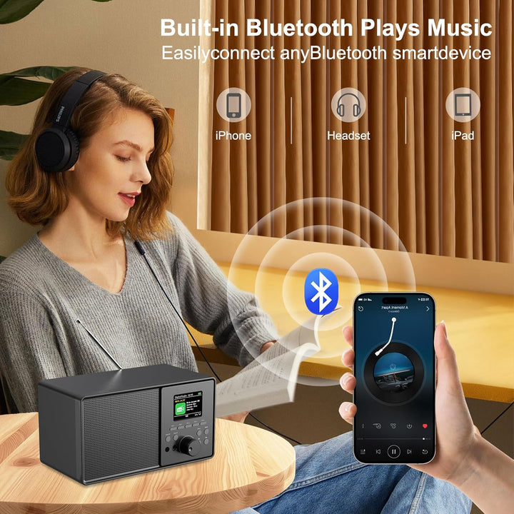 DAB+/DAB Retro Radio mit Bluetooth 5.0 &amp; Fernbedienung, Nostalgie-Design mit 2,4 Farbdisplay, Doppel