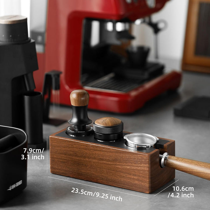 MHW-3BOMBER Espresso-Tampingstation, 4-in-1 Walnuss-Espresso-Organizer-Box mit magnetischer Schublad
