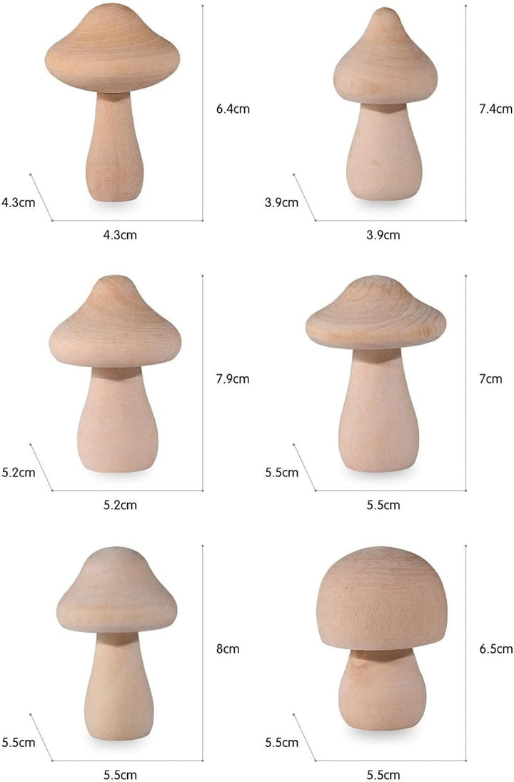BuyWeek Holzpilze Unfertiger, 40 Stück Unbemalter Holz Pilz Deko Set Verschiedene Grössen Unfertige