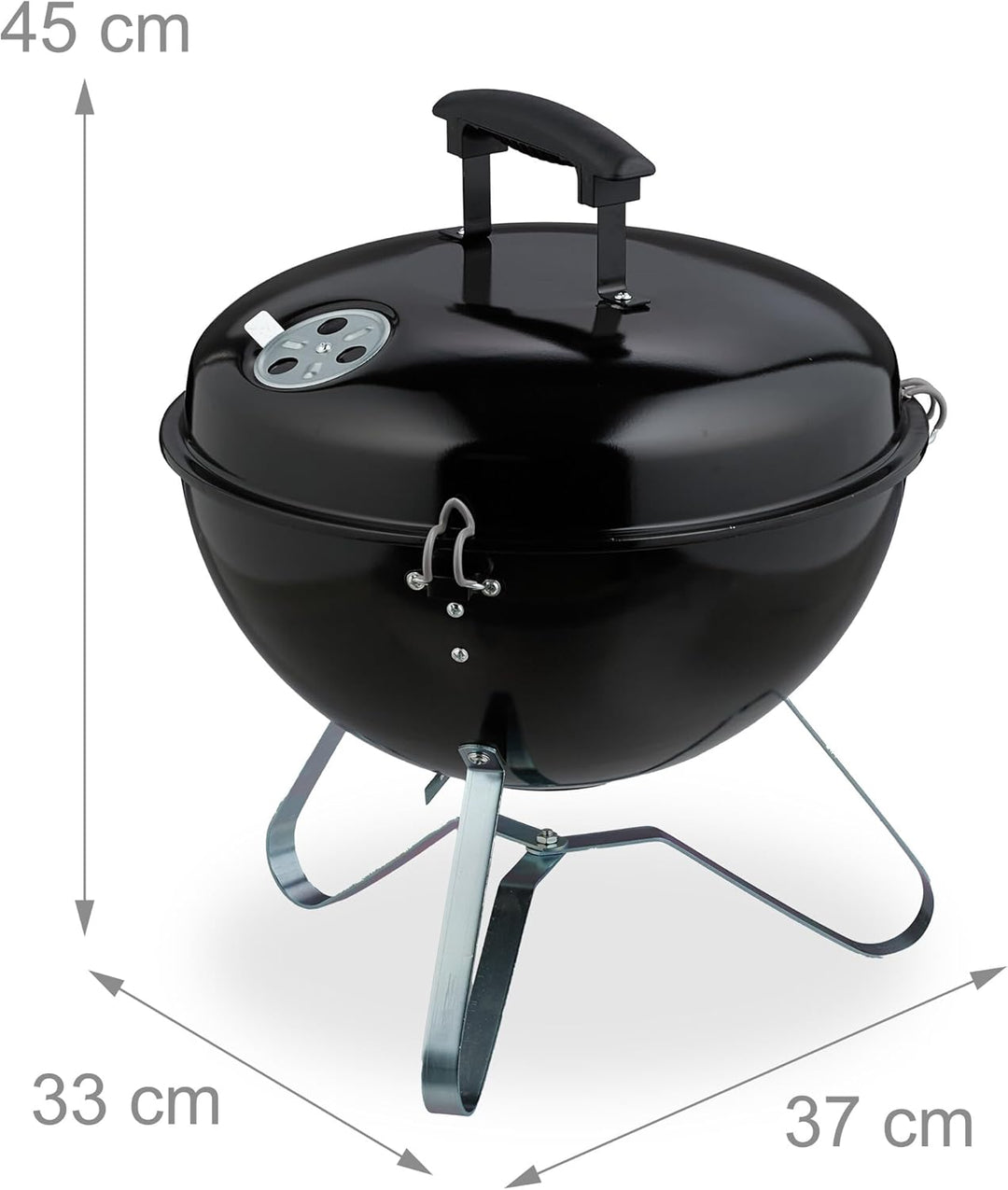 Relaxdays Kugelgrill, tragbar, Ø 37 cm, Picknickgrill für Garten & Park, Holzkohlegrill mit Deckel,
