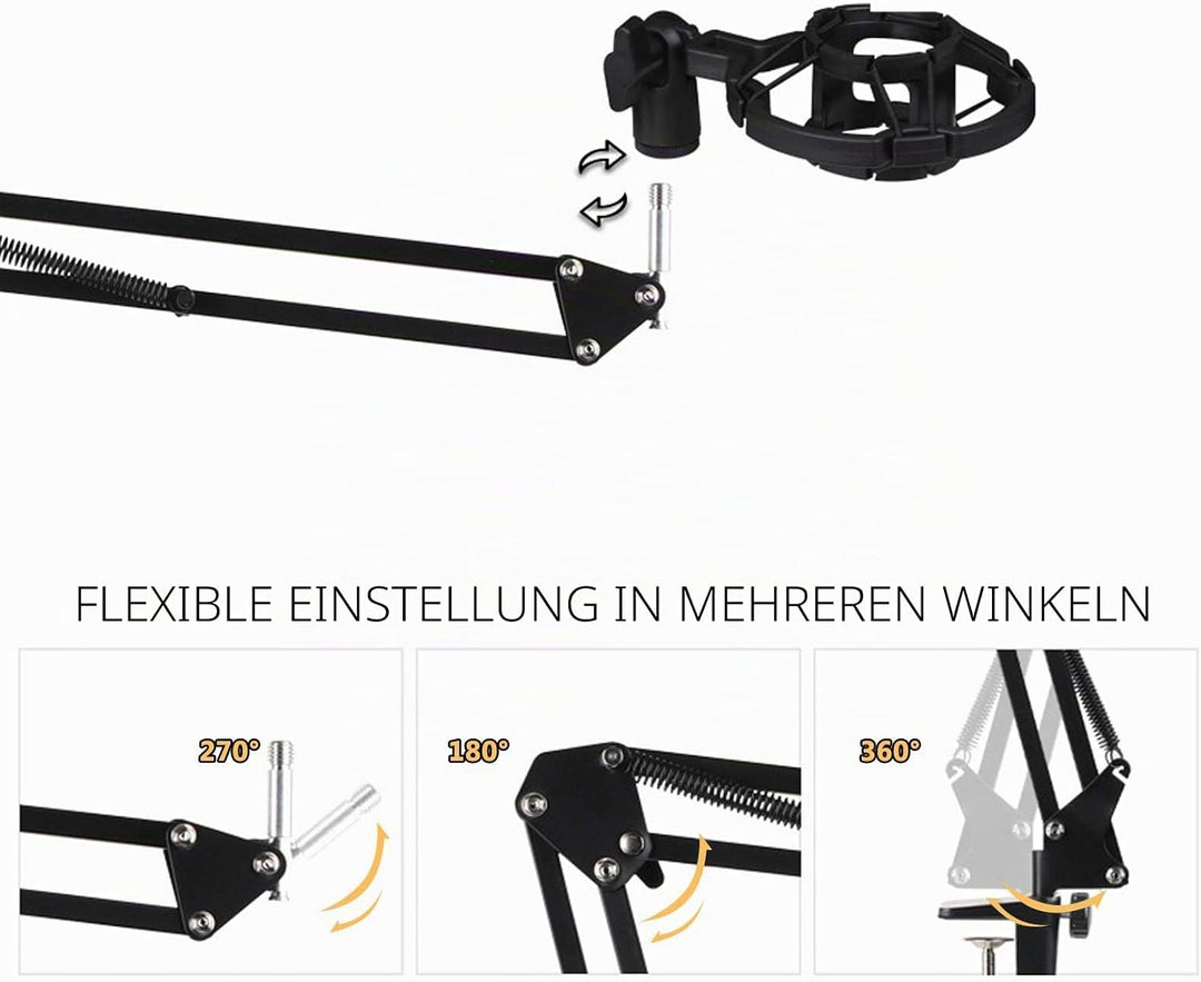 Profi Studio Kondensator Mikrofon Set, Micro mit Arm Ständer Filter Foam Kit USB Adapter Mikrofon Se
