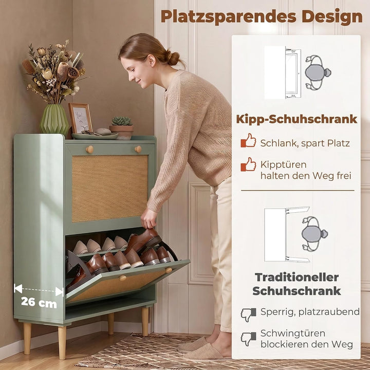 HOMCOM Schuhschrank mit 2 Klappen für 12 Paar Schuhe, Hellgrün