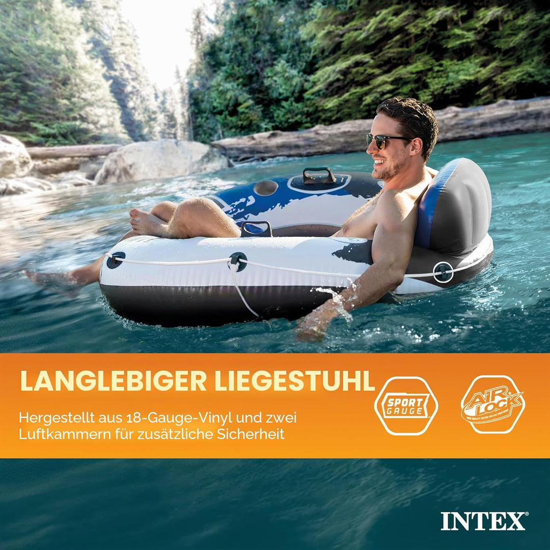 Intex River Run I - Aufblasbarer Schwimmsessel - Ø 135 cm, Weiss Blaues Rad Single, Blaues Rad Singl