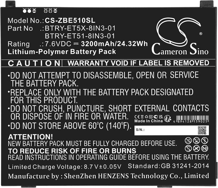 TCTK Akku 3200mAh Kompatibel mit [Zebra] ET51, ET51 8.4" Inch, Windows OS, ET51AE-W12E, ET51AT-W12E,