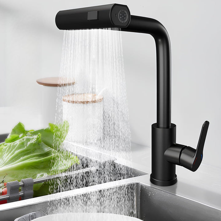 Wasserhahn Küche Küchenarmatur Schwarz - Waterfall Spültischarmatur Ausziehbar mit Brause Mischbatte