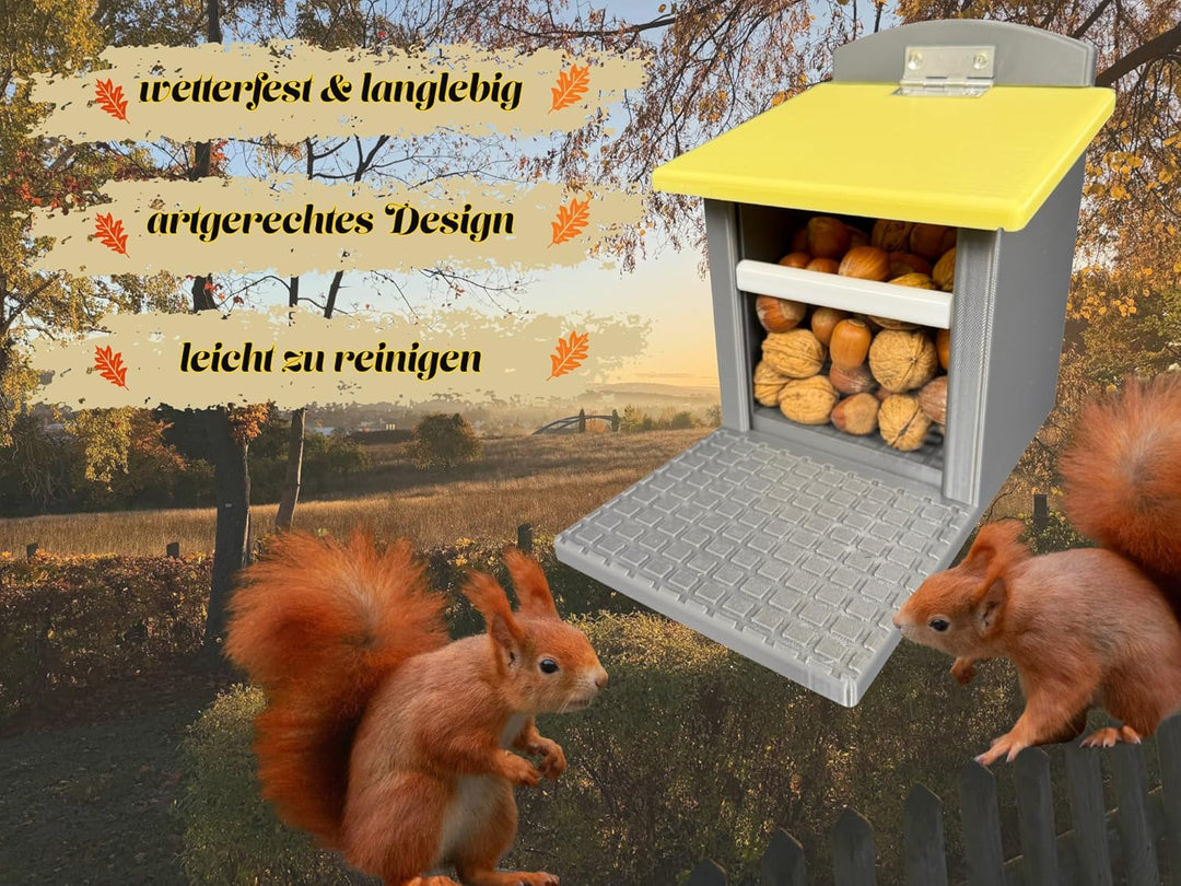 Eichhörnchen-Futterhaus – mit Geländerbefestigung für Balkon, Dachrinne & Zaunpfosten – witterungsbe