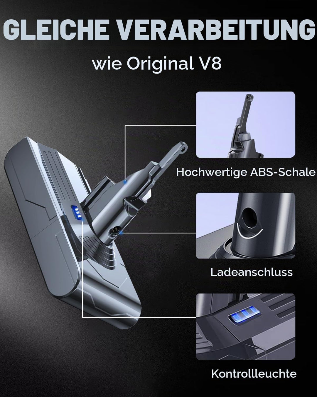 6000mAh Ersatzakku für Dyson V8 Akku Kompatibel mit Dyson V8 Absolute, Animal, Animal Exclusive, Flu