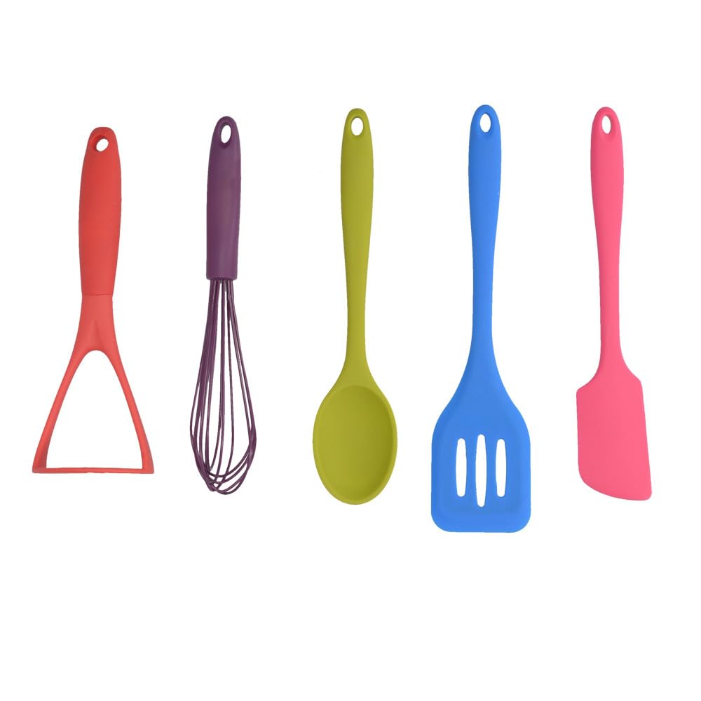 KitchenCraft Colourworks Küchen-Utensilien-Set mit Geschenkbox, 5-Teilig, bunt Silikon, Silikon