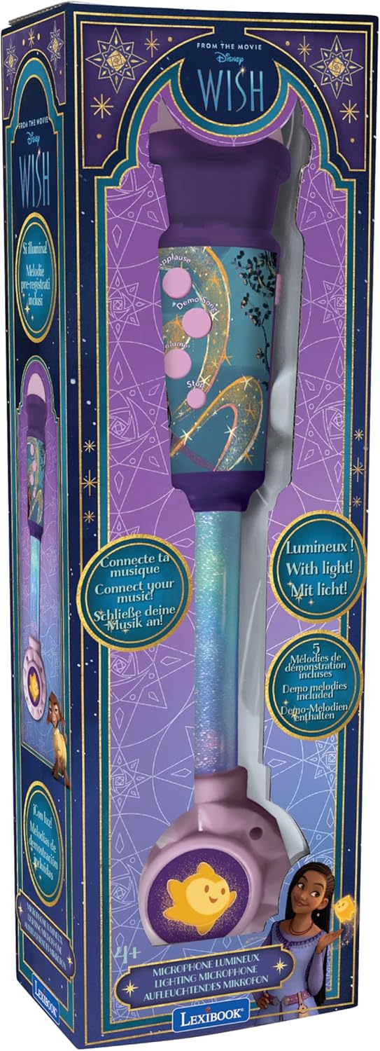 Lexibook, Disney Wish, Leuchtendes Mikrofon für Kinder, Musikspielzeug, eingebauter Lautsprecher, Le