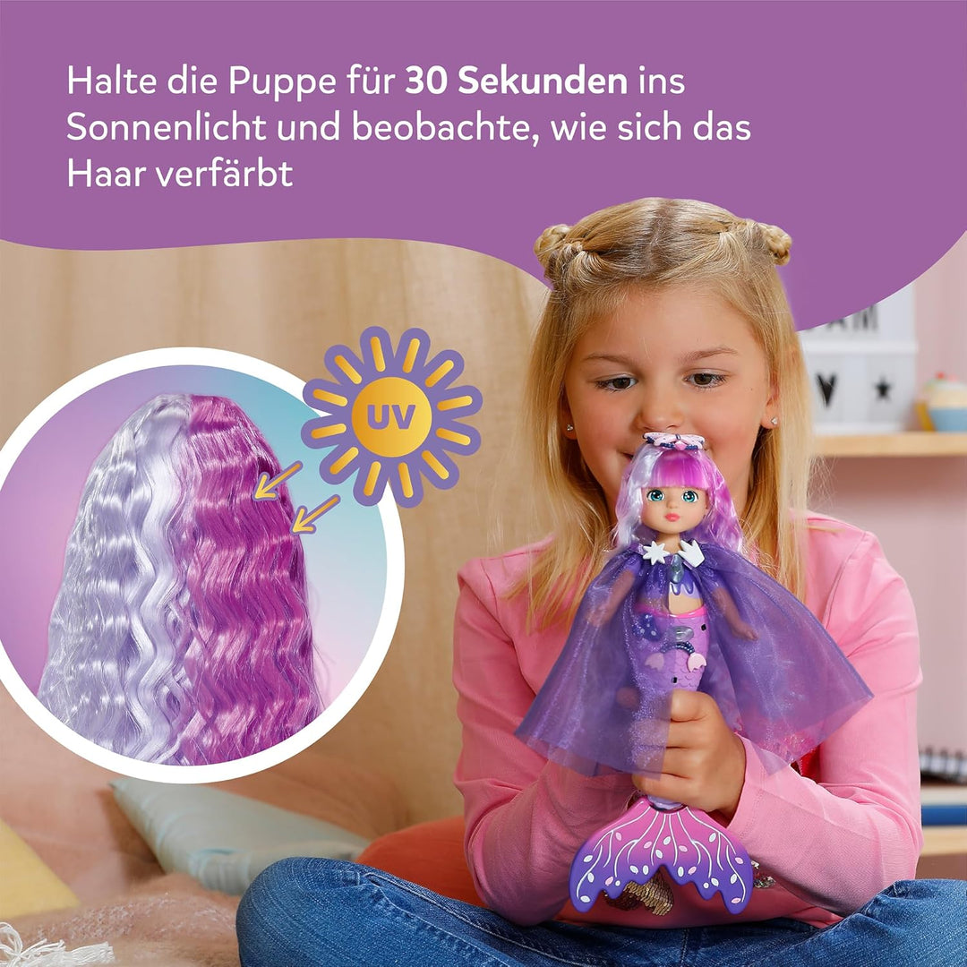 Baby Born Glam Up Aura, Meerjungfrau mit Langen blauen Haaren mit UV-Farbeffekt, zum Stylen mit Stof