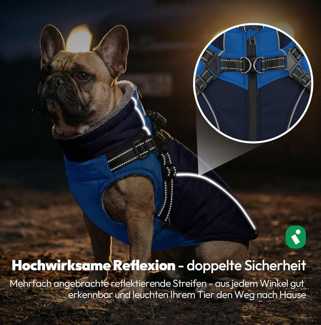 Hundejacke mit Geschirr Winter Wasserdicht Hundemantel mit leichtem Fleecefutter und reflektierende