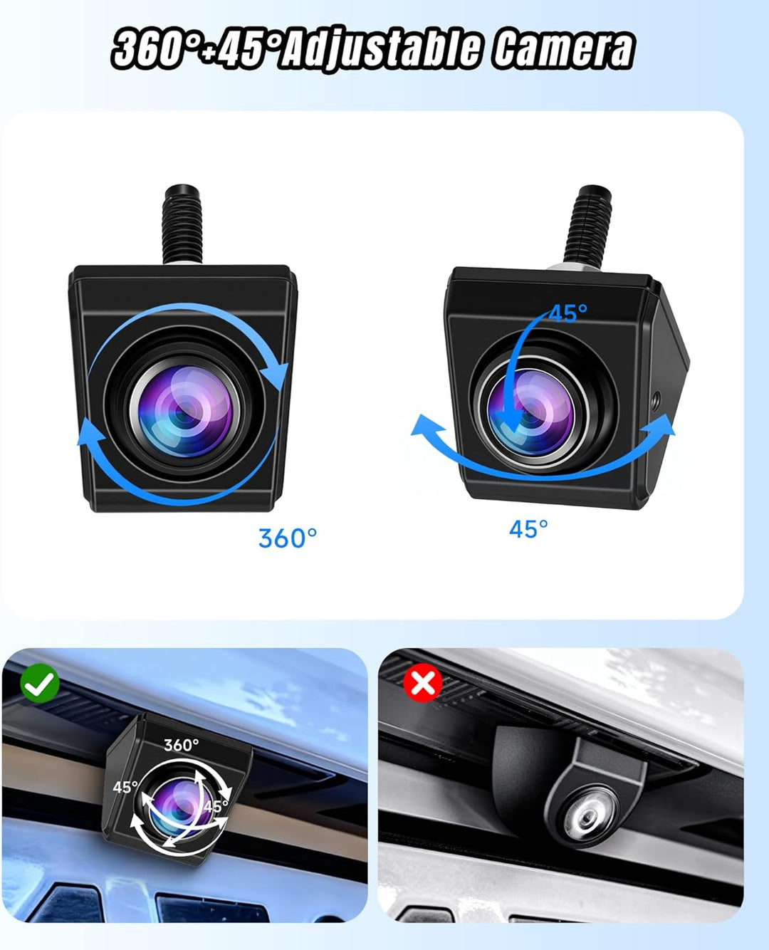 VECHTEL Rückfahrkamera Kable mit 4.3-Zoll-HD-Bildschirm, IP68 Nachtsicht Drehbar Rückfahrkamera mit
