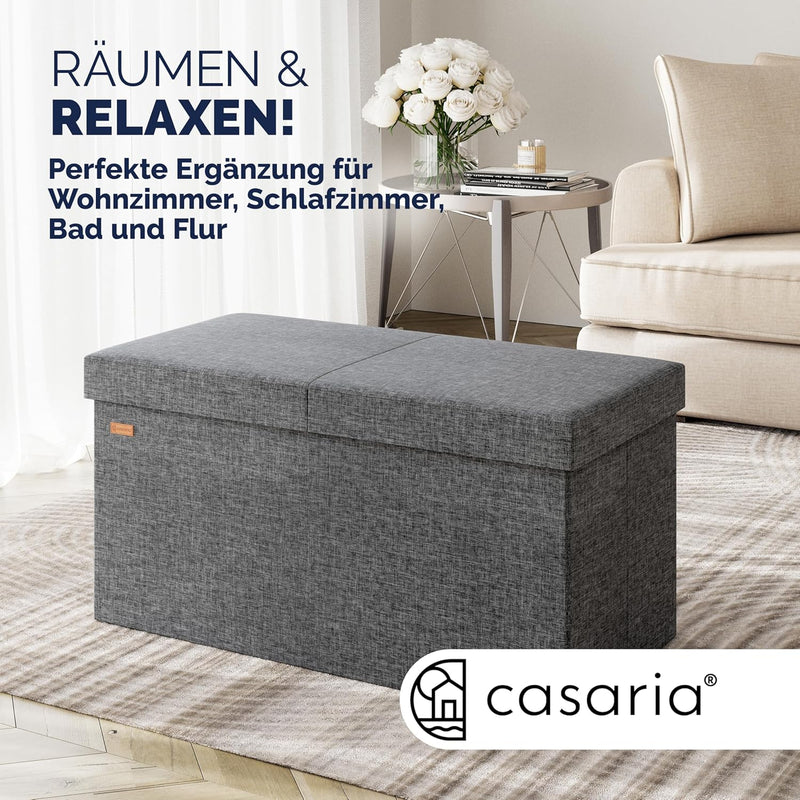 Casaria® Sitzbank mit Stauraum 80x40x40cm Dunkelgrau Deckel Klappbar Gepolstert Faltbar 100L Stoff S