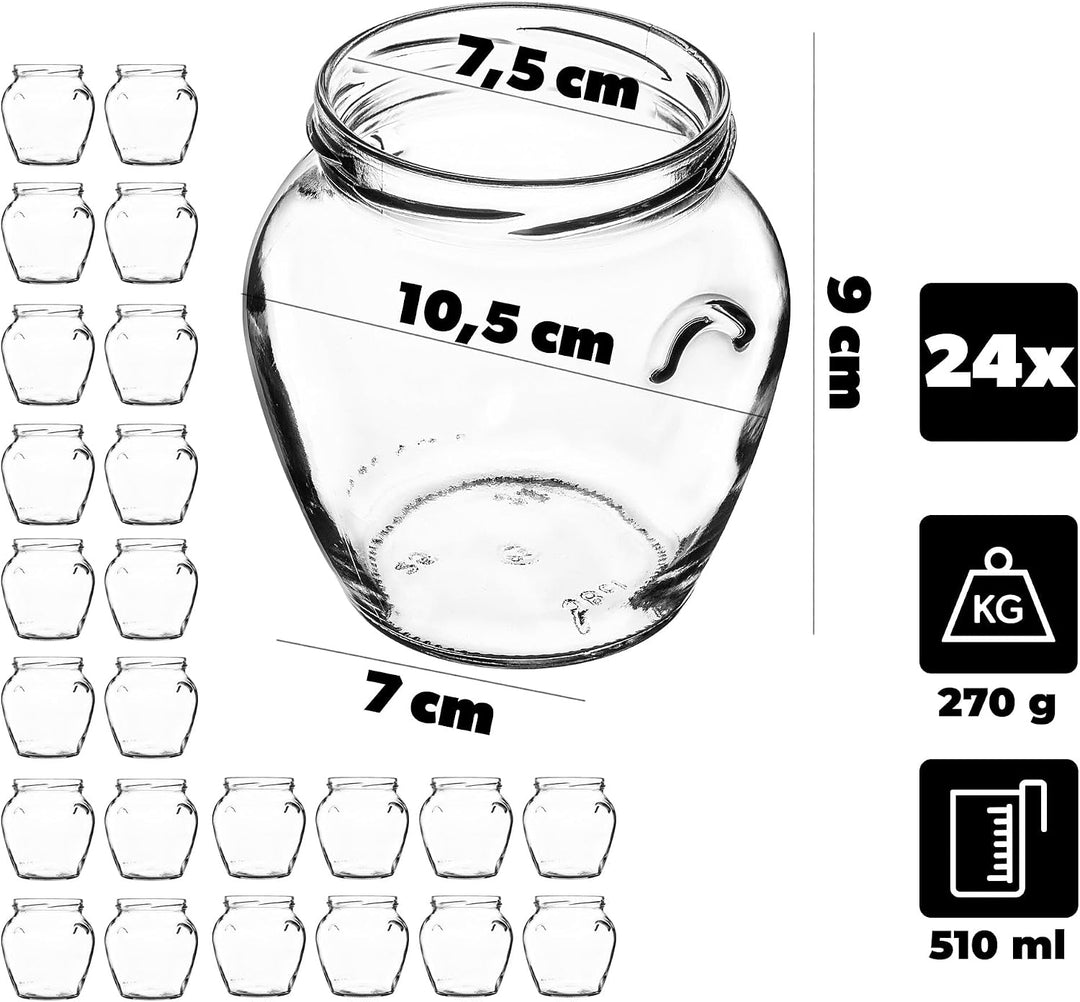 KADAX 24er Set Einmachgläser 510ml TO82, Sturzgläser Mason Jar mit Schraubdeckel, Luftdichte Twist-o