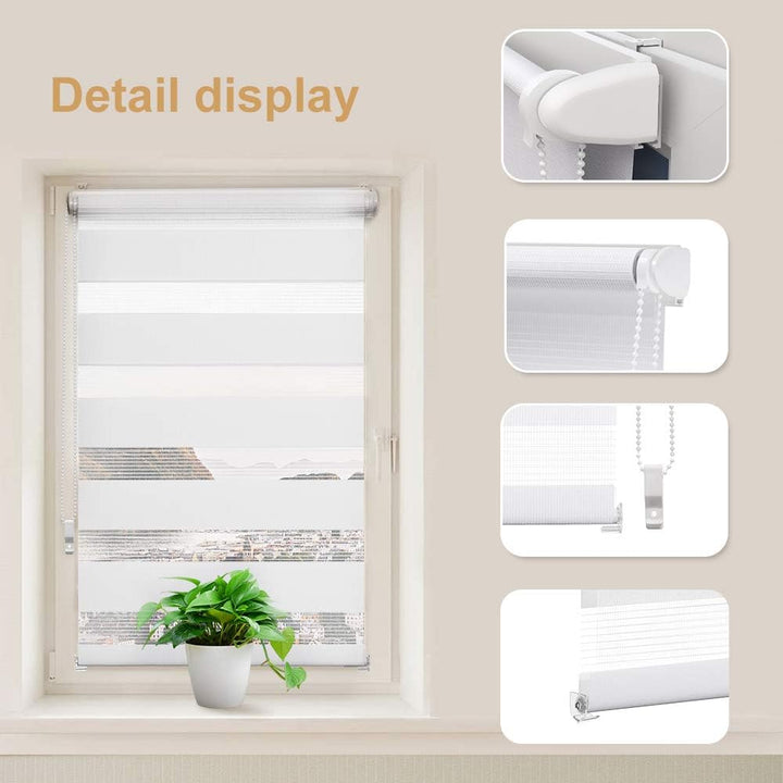 OBdeco Doppelrollo Duo Rollo Klemmfix ohne Bohren B100cm x H130cm(Stoffbreite 96 cm) Weiss für Fenst