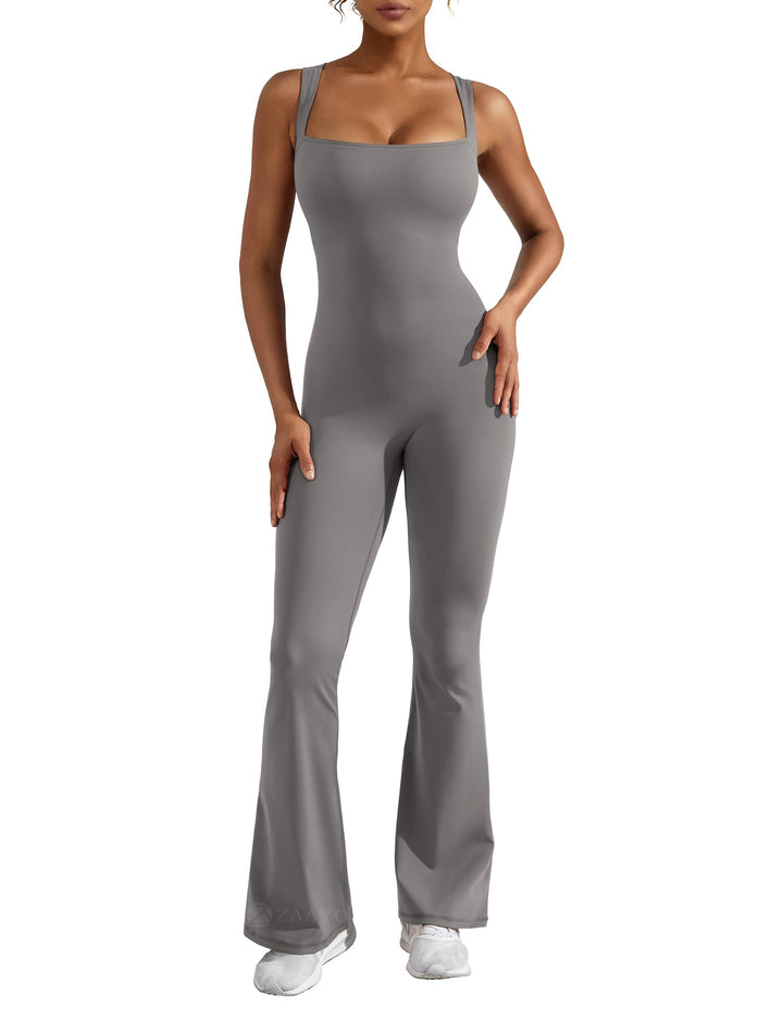 Damen Flared Jumpsuit Tight Scrunch Butt Overalls Lang Ärmelloser Sport rückenfrei Jumpsuit Yoga Bod