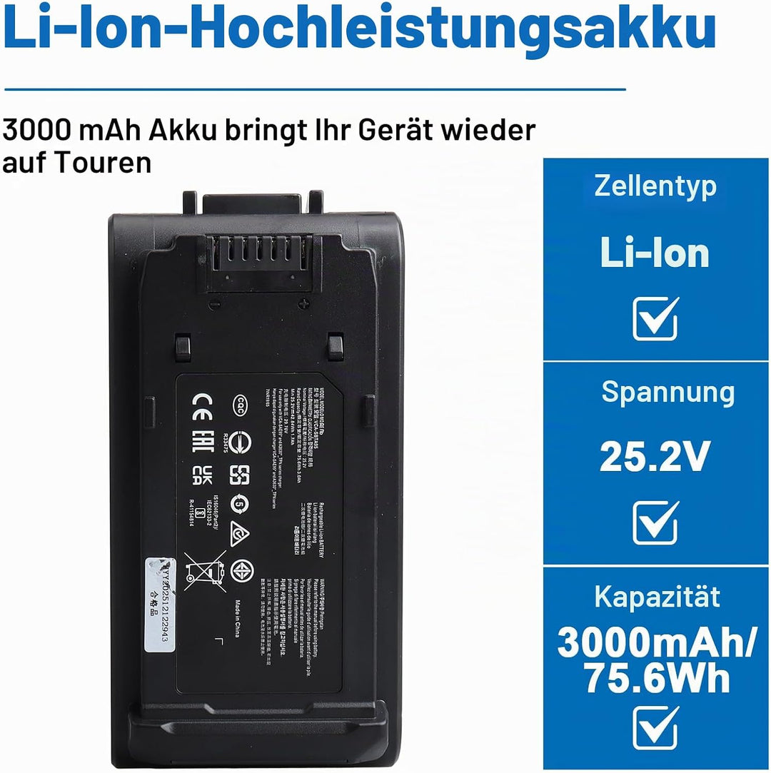 VCA-SBTA95 Akku für Samsung Jet Bespoke Plus,Jet 85,Jet 95 Staubsauger, Ersatz VCA-SBTA95/VT Akku Ko