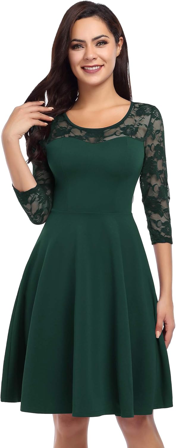 KOJOOIN Damen Elegant Spitzenkleid Cocktailkleid Brautjungfernkleider für Hochzeit Abendkleider Rund
