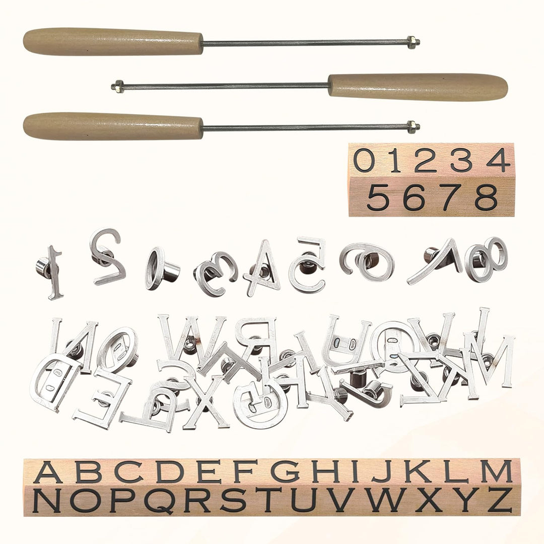 Mini Brandeisen Kit, 26 Buchstaben und 10 Zahlen, personalisierte Brandeisen mit 3 Griffen für Holz,