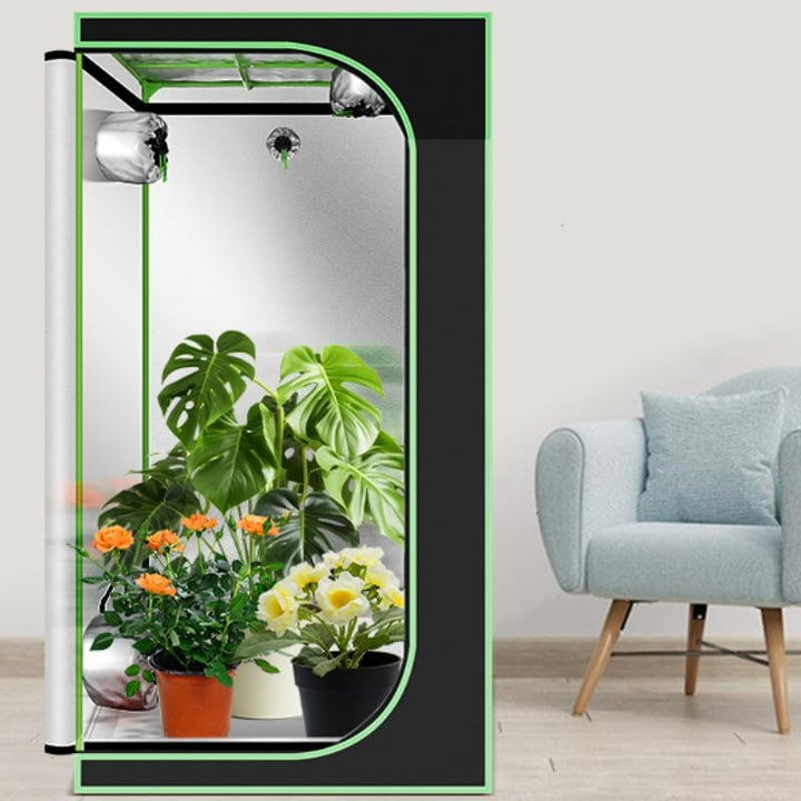 Growzelt, 100x100x200cm Anbauzelt Indoor Grow Tent mit Beobachtungsfenster, 600D Oxford Lichtdicht u