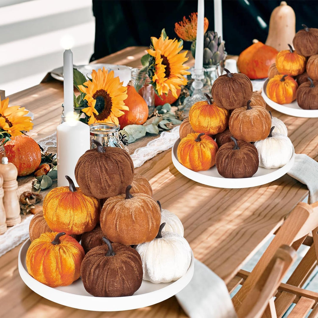 Laelfe 12er Set Samt Kürbisse (8 cm) – 4 Herbstdeko Orange, Orange