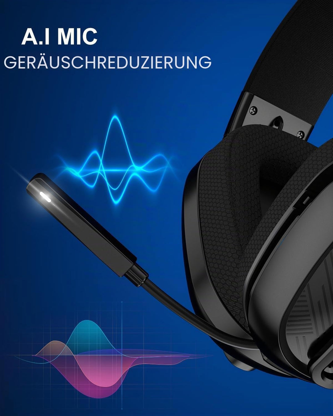 Gaming Headset, Wireless Headset für PC, PS5, PS4, Mac, 2,4 GHz/BT Headset PS5 mit Mikrofon Geräusch